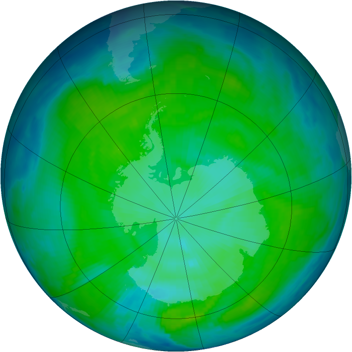 Antarctic ozone map for 04 January 1997